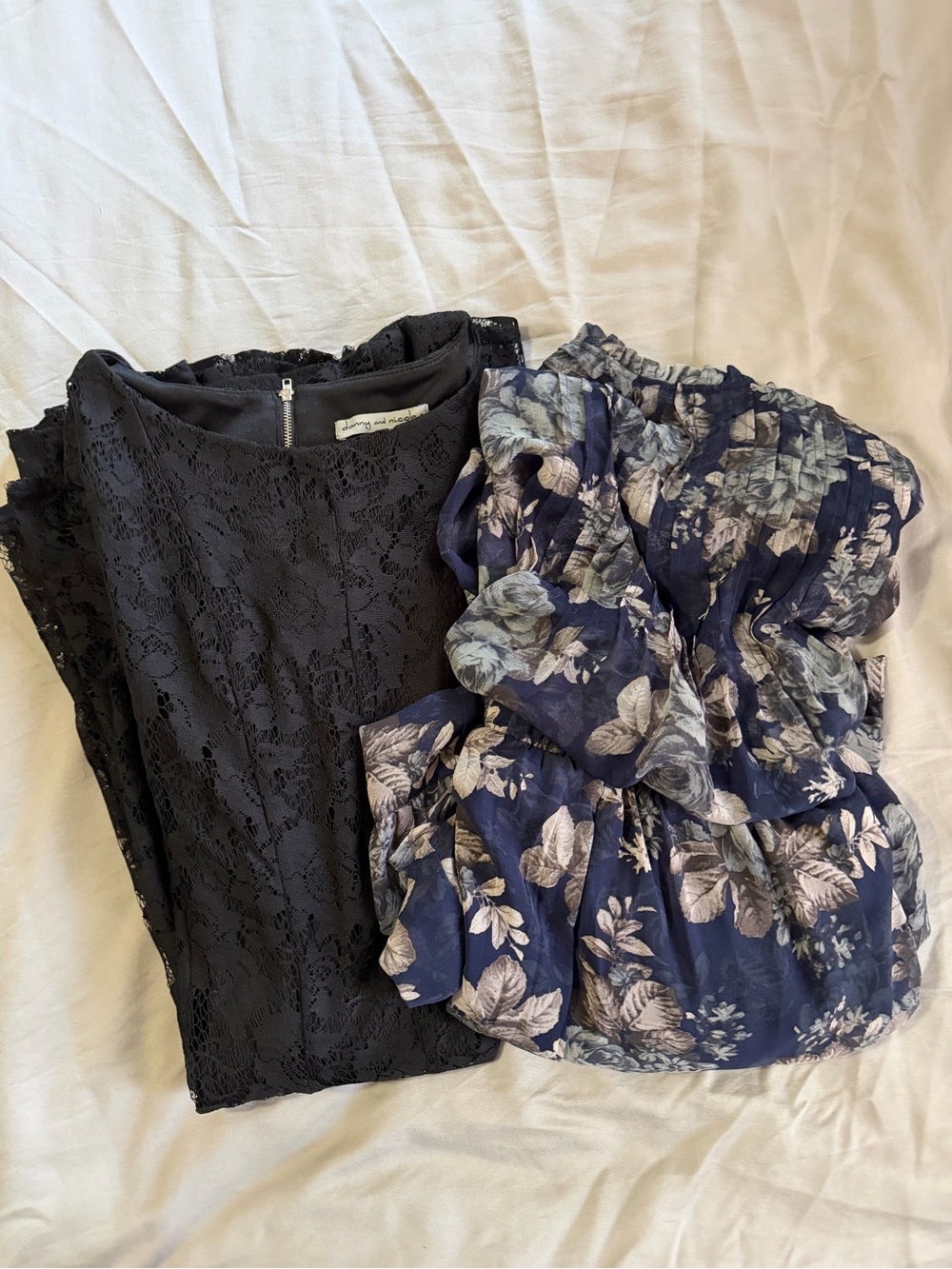 Black Lace dress & Navy Floral Ruffle Blouse - skirt Two-Piece Set